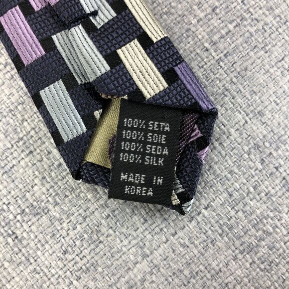 Roberto Villini Couture 100% Silk Tie Purple Pink Geometric Squares Necktie - Picture 4 of 7